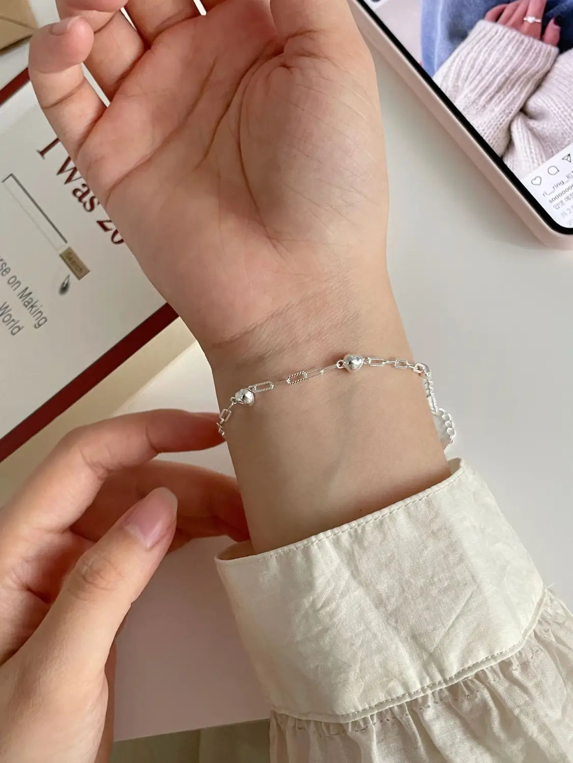 S925 Sterling Silver 3D Heart Bracelet For Women Geometric Jewelry