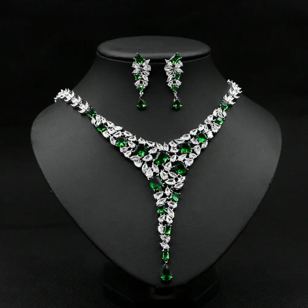 Colorful Zircon Necklace Set Wedding Dress Earring Accessories