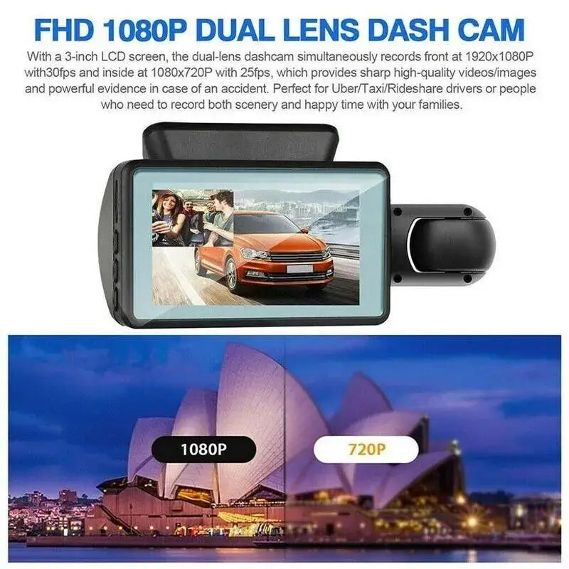 1080P Dual Lens Car DVR Dash Cam Video Recorder G-Sensor