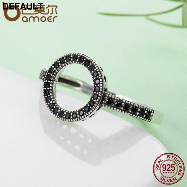 BAMOER 925 Sterling Silver Forever Clear Black CZ Circle Rings