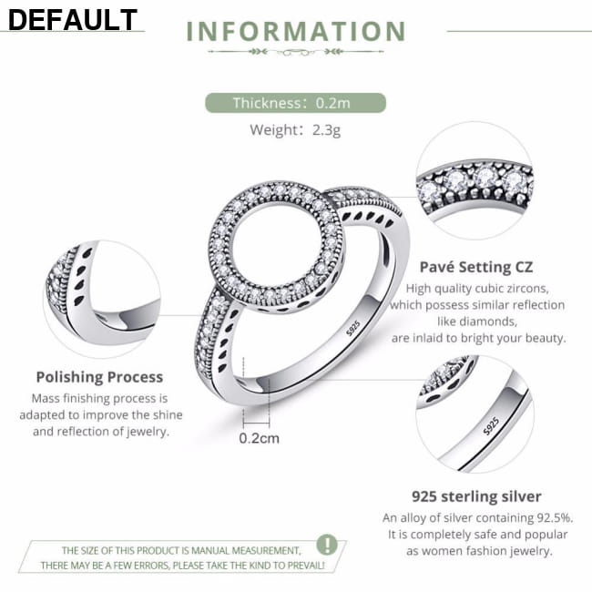 BAMOER 925 Sterling Silver Forever Clear Black CZ Circle Rings