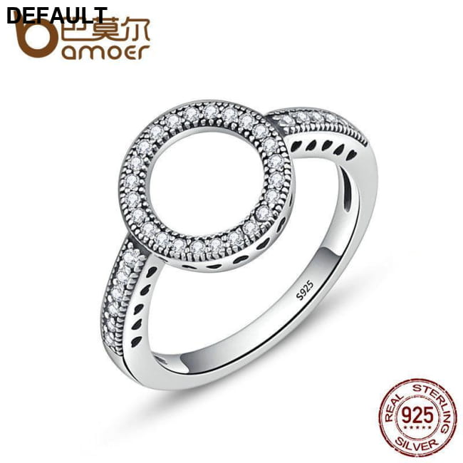 BAMOER 925 Sterling Silver Forever Clear Black CZ Circle Rings