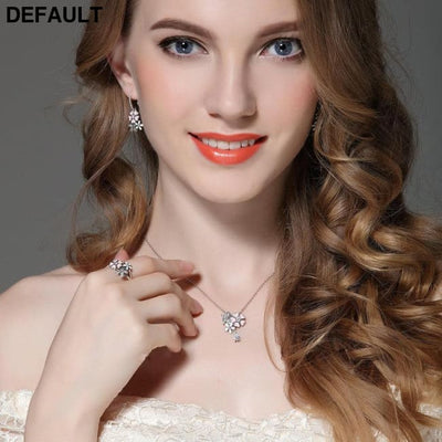 BAMOER 925 Sterling Silver Pink Heart Blossom Cherry Flower 45CM Pendants Necklaces SCN046