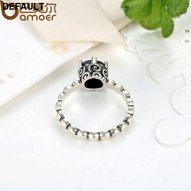 BAMOER 925 Sterling Silver Ring with Black Cubic Zirconia Rings