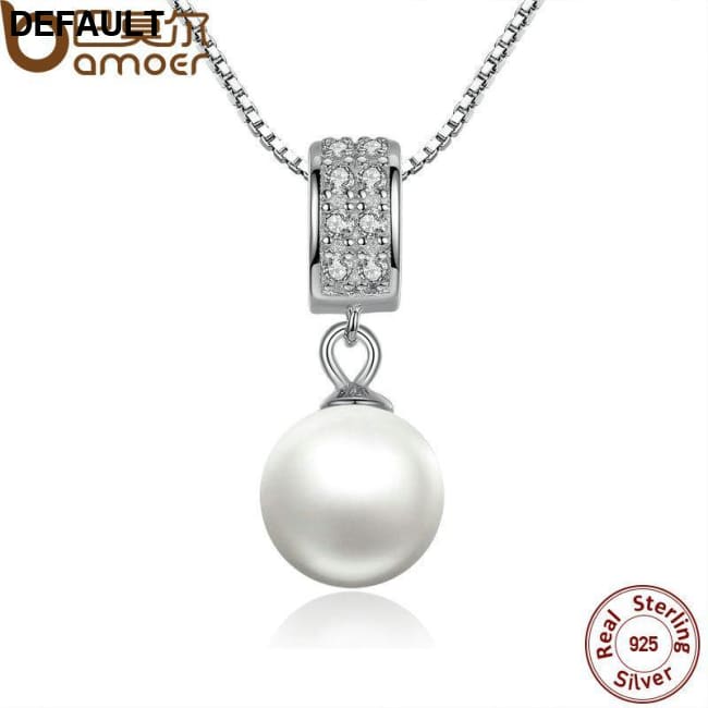 BAMOER 925 Sterling Silver Simulated Pearl Pendant Necklace Long Chain SCN030 Sets Necklaces