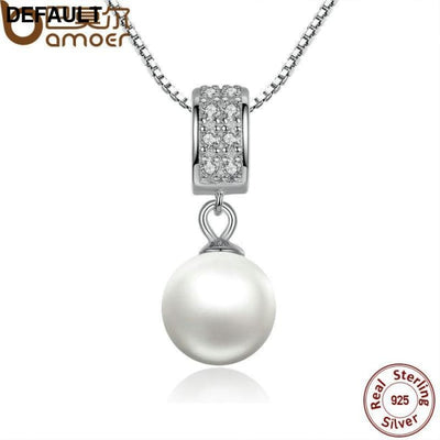 BAMOER 925 Sterling Silver Simulated Pearl Pendant Necklace Long Chain SCN030 Sets Necklaces