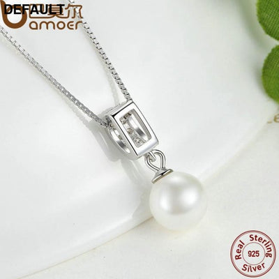 BAMOER 925 Sterling Silver Simulated Pearl Pendant Necklace Long Chain SCN030 Sets Necklaces