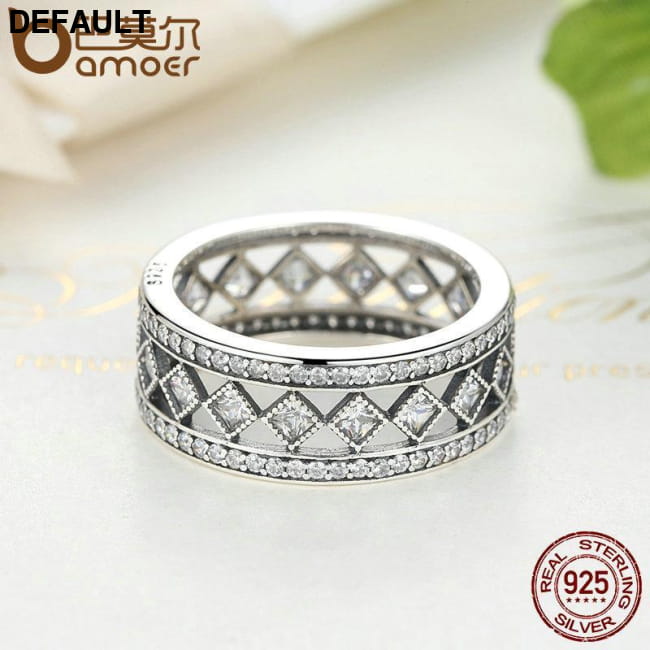BAMOER 925 Sterling Silver Square Vintage Fascination, Rings