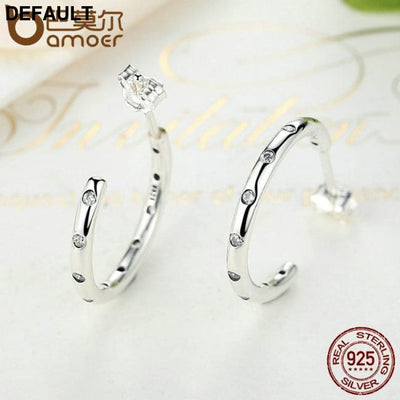 BAMOER 925 Sterling Silver Stackable Droplets Stud Earrings with Clear CZ SCE041