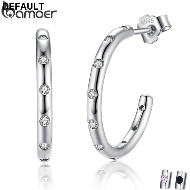 BAMOER 925 Sterling Silver Stackable Droplets Stud Earrings with Clear CZ SCE041