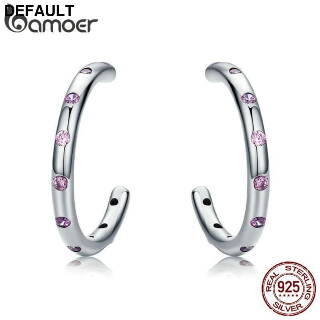 BAMOER 925 Sterling Silver Stackable Droplets Stud Earrings with Clear CZ SCE041