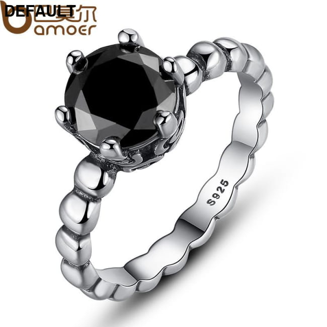 BAMOER Finger Ring with Black Cubic Zirconia Wedding Sterling Silver Rings