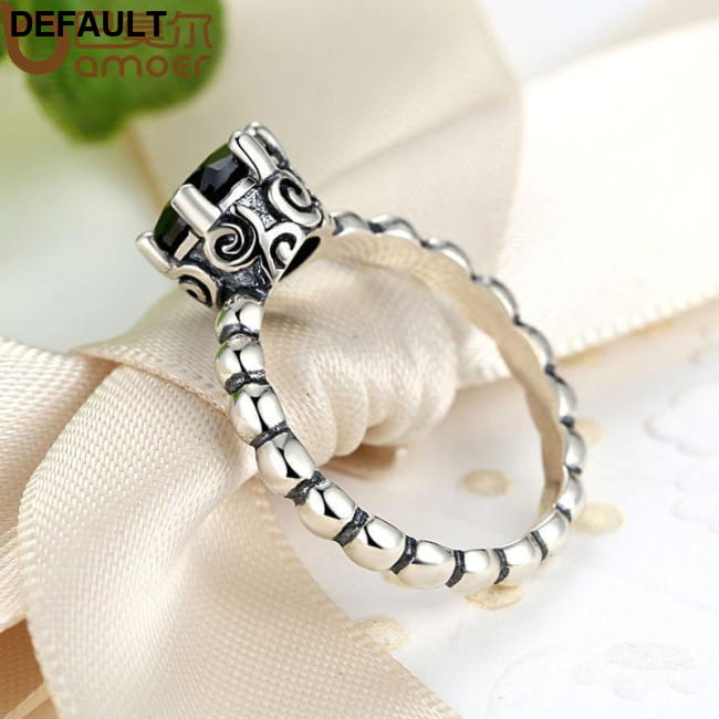 BAMOER Finger Ring with Black Cubic Zirconia Wedding Sterling Silver Rings