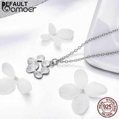 BAMOER Genuine 925 Sterling Silver Cute Animal Footprints Dog Cat Paw Necklaces Pendants Women Jewelry SCN275 Charms &