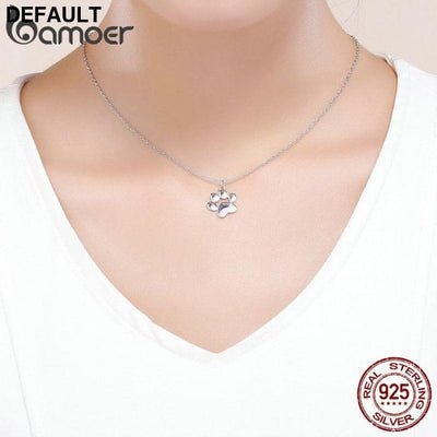BAMOER Genuine 925 Sterling Silver Cute Animal Footprints Dog Cat Paw Necklaces Pendants Women Jewelry SCN275 Charms &