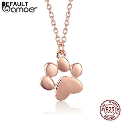 BAMOER Genuine 925 Sterling Silver Cute Animal Footprints Dog Cat Paw Necklaces Pendants Women Jewelry SCN275 Charms &