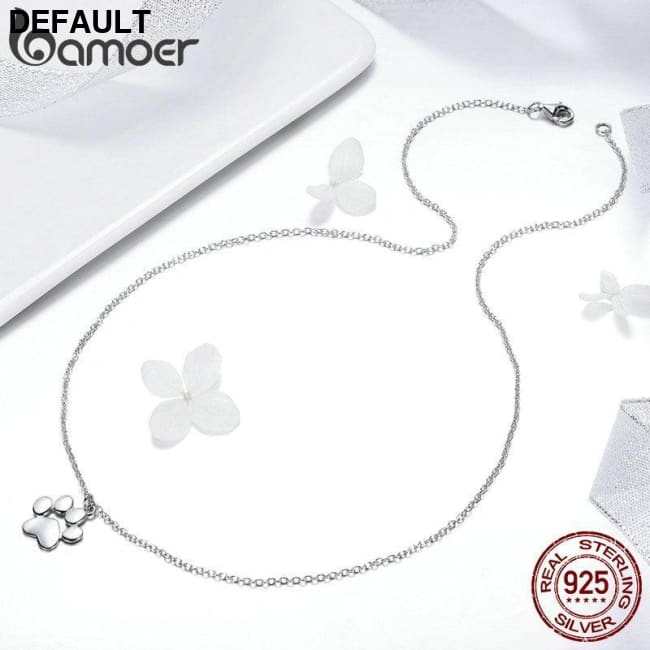 BAMOER Genuine 925 Sterling Silver Cute Animal Footprints Dog Cat Paw Necklaces Pendants Women Jewelry SCN275 Charms &