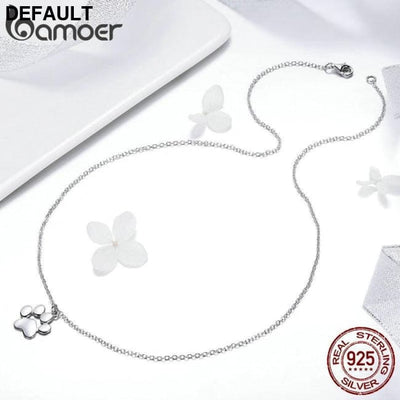 BAMOER Genuine 925 Sterling Silver Cute Animal Footprints Dog Cat Paw Necklaces Pendants Women Jewelry SCN275 Charms &