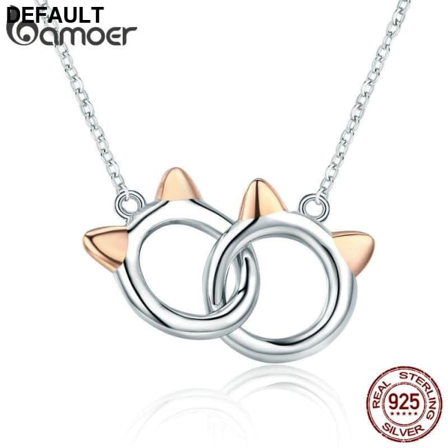 BAMOER New Arrival Genuine 925 Sterling Silver Pet Cat Handcuffs Cute Animal Pendant Necklaces Women Jewelry Gift SCN252