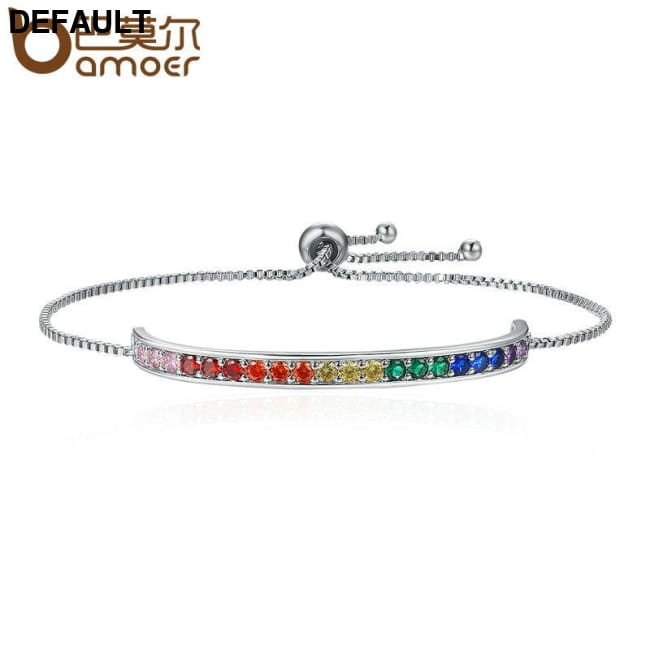BAMOER New Collection Silver Color Rainbow Crystal Stamp Sterling Bracelets Necklaces