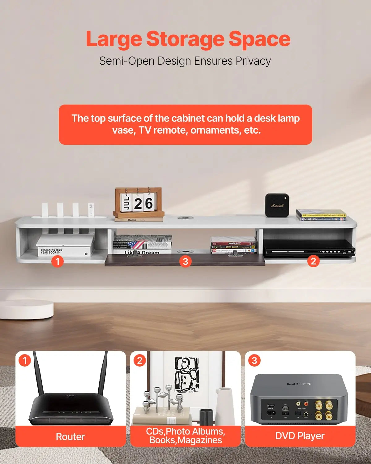 TV Schrank Hängend Wandhalterung Fernsehschrank Mit Kabelloch Schwebendes TV-Regal Stauraum Für DVD-Player Kabelbox