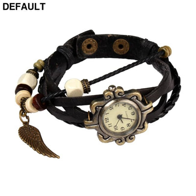 Beautiful Bohemian Style Retro Handmade Leather Angel Wing Women’s Watches Black Women