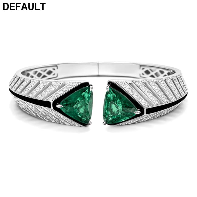 Bellux Design 925 Sterling Silver Gold-plated Bracelet High Carbon Diamond Synthetic Emerald Art Fashion Bangle green