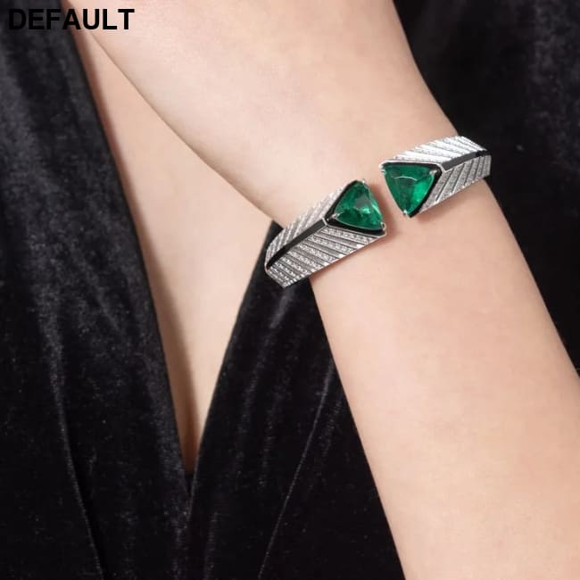 Bellux Design 925 Sterling Silver Gold-plated Bracelet High Carbon Diamond Synthetic Emerald Art Fashion Bangle green