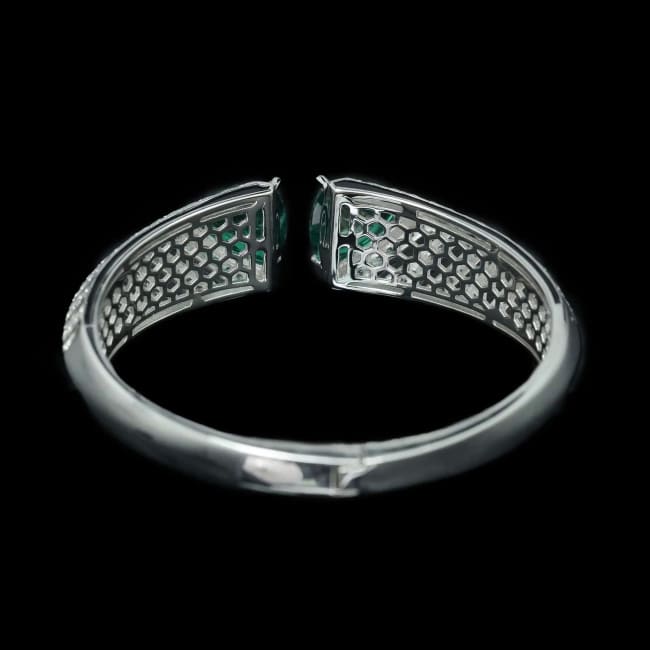 Bellux Design 925 Sterling Silver Gold-plated Bracelet High Carbon Diamond Synthetic Emerald Art Fashion Bangle green