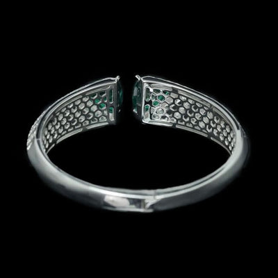 Bellux Design 925 Sterling Silver Gold-plated Bracelet High Carbon Diamond Synthetic Emerald Art Fashion Bangle green