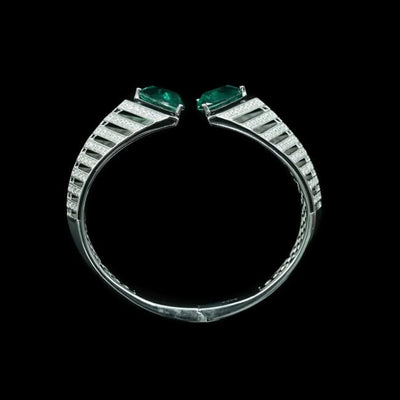 Bellux Design 925 Sterling Silver Gold-plated Bracelet High Carbon Diamond Synthetic Emerald Art Fashion Bangle green