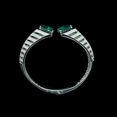 Bellux Design 925 Sterling Silver Gold-plated Bracelet High Carbon Diamond Synthetic Emerald Art Fashion Bangle green