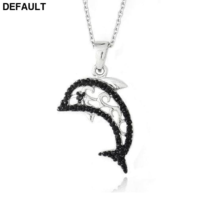 Black Diamond Accent Dolphin Necklace Sterling Silver Necklaces