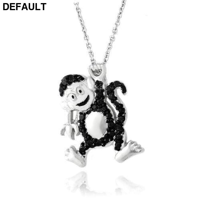 Black Diamond Accent Monkey Necklace Sterling Silver Necklaces