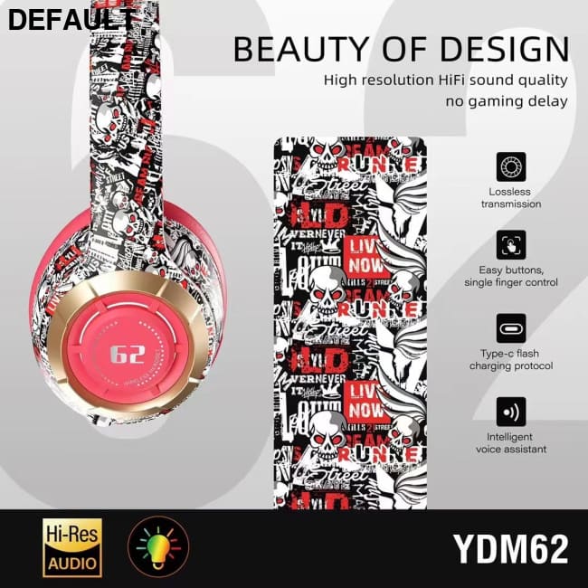 Bluetooth Headphone Head-mounted Skull Graffiti Red Wireless Headphones Headsets