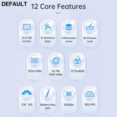 BOSTO BT-13HDK Portable Graphics Drawing Tablet 13.3 Inch H-IPS LED Screen Display Anti-glare Digital Art Pad black