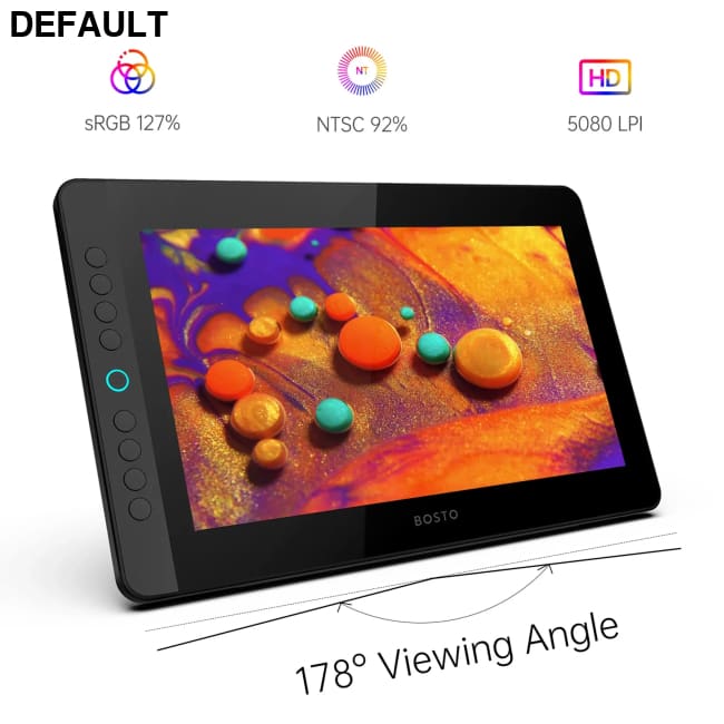 BOSTO BT-13HDK Portable Graphics Drawing Tablet 13.3 Inch H-IPS LED Screen Display Anti-glare Digital Art Pad black