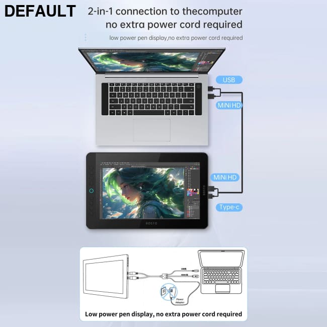 BOSTO BT-13HDK Portable Graphics Drawing Tablet 13.3 Inch H-IPS LED Screen Display Anti-glare Digital Art Pad black