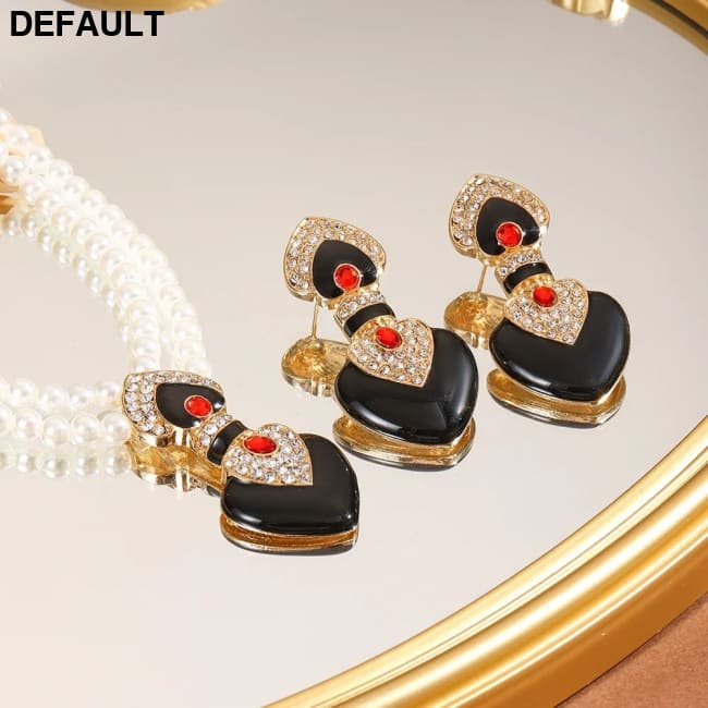Bride Wedding Jewelry Set Elegant Enamel Rhinestone Love Imitation Pearl Beaded Necklace and Earrings Women’s Party
