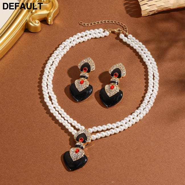 Bride Wedding Jewelry Set Elegant Enamel Rhinestone Love Imitation Pearl Beaded Necklace and Earrings Women’s Party