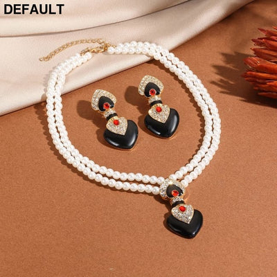 Bride Wedding Jewelry Set Elegant Enamel Rhinestone Love Imitation Pearl Beaded Necklace and Earrings Women’s Party