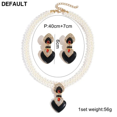 Bride Wedding Jewelry Set Elegant Enamel Rhinestone Love Imitation Pearl Beaded Necklace and Earrings Women’s Party