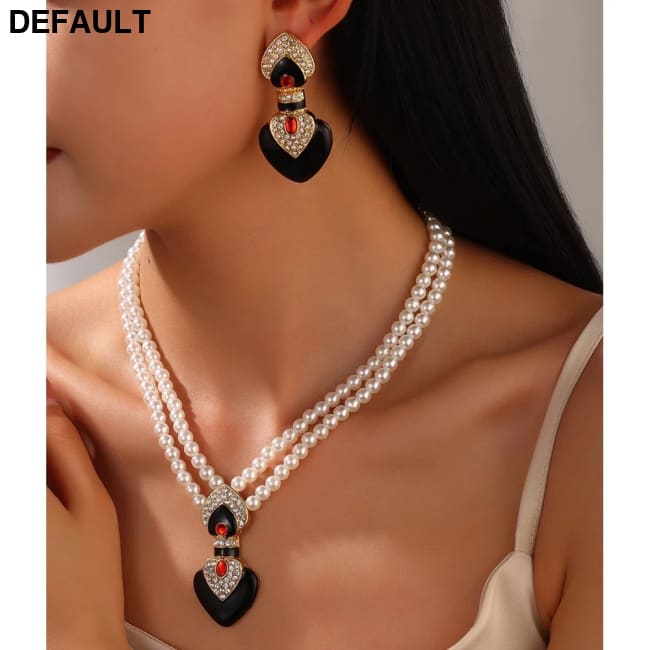 Bride Wedding Jewelry Set Elegant Enamel Rhinestone Love Imitation Pearl Beaded Necklace and Earrings Women’s Party