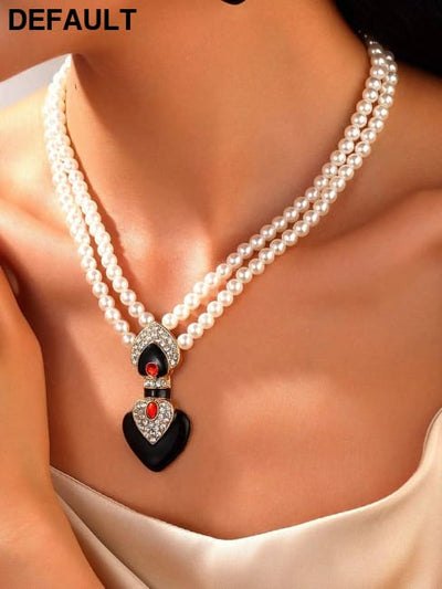 Bride Wedding Jewelry Set Elegant Enamel Rhinestone Love Imitation Pearl Beaded Necklace and Earrings Women’s Party