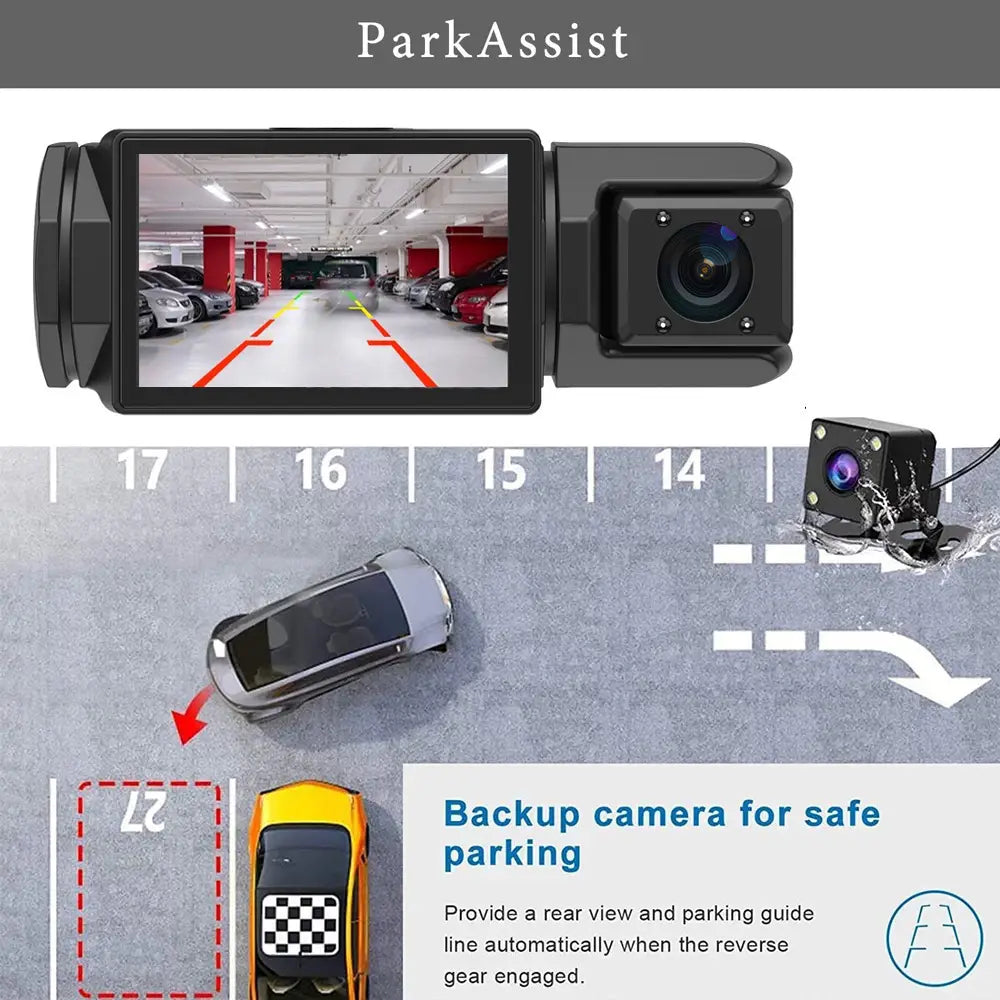 HD 1080p Driving Recorder Three-lens Same Display