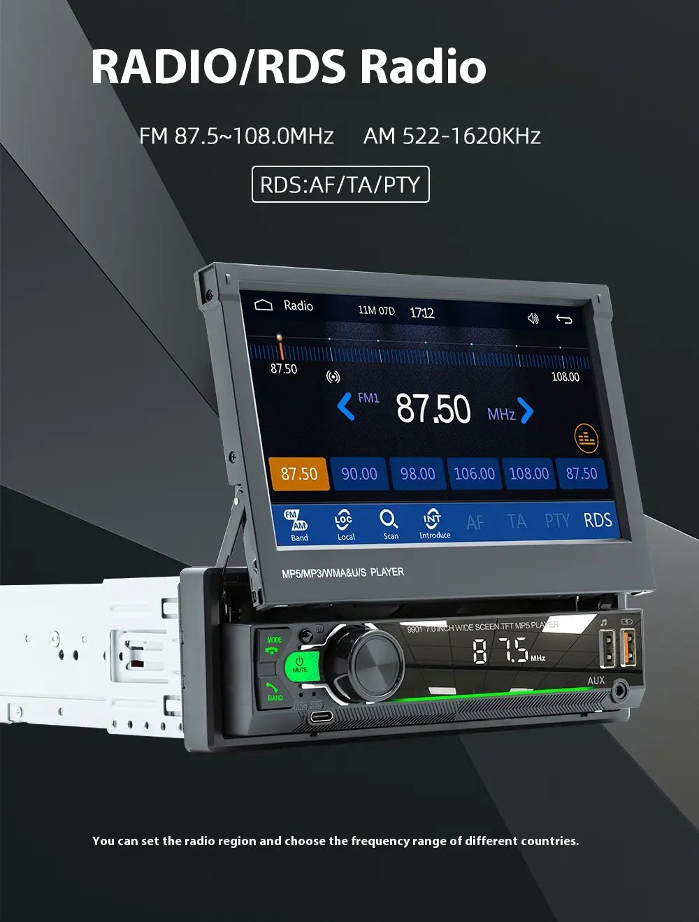 7-inch Telescopic Screen Vehicle-borne Bluetooth Player