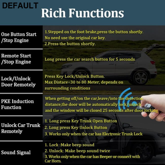 Car Alarm Remote Control PKE Keyless Entry Engine Start & Security Systems Electronics