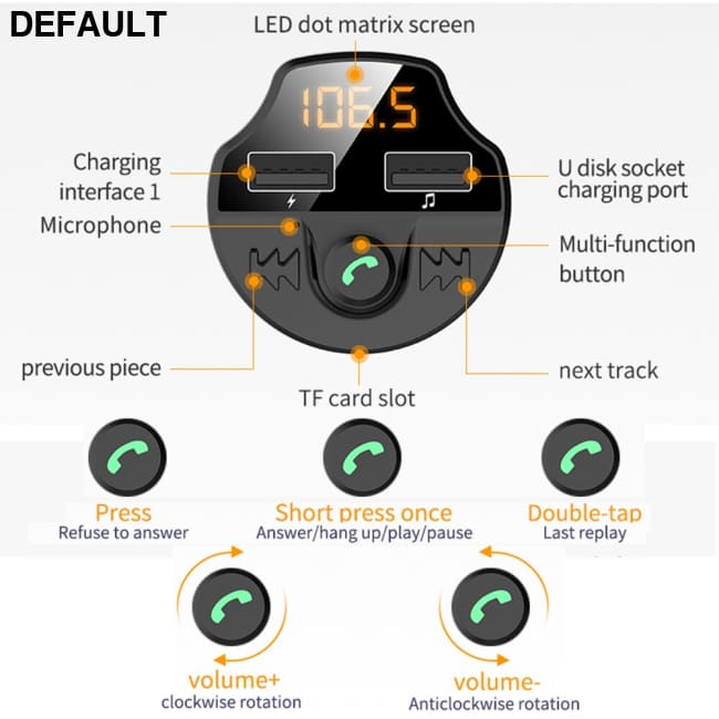 Car Fm Transmitter Bluetooth 5.0 Mp3 Player Modulator Adapter Battery Voltage TF Card Hands-free Dual USB Smart Chip