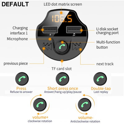 Car Fm Transmitter Bluetooth 5.0 Mp3 Player Modulator Adapter Battery Voltage TF Card Hands-free Dual USB Smart Chip