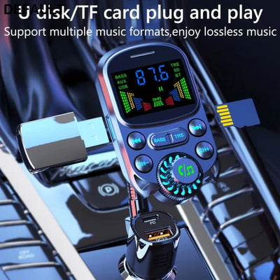 Car FM Transmitter Wireless Handsfree Kit Bass 3.5mm AUX Audio Receiver QC3.0 PD 30W Fast Charging Mp3 Player Black